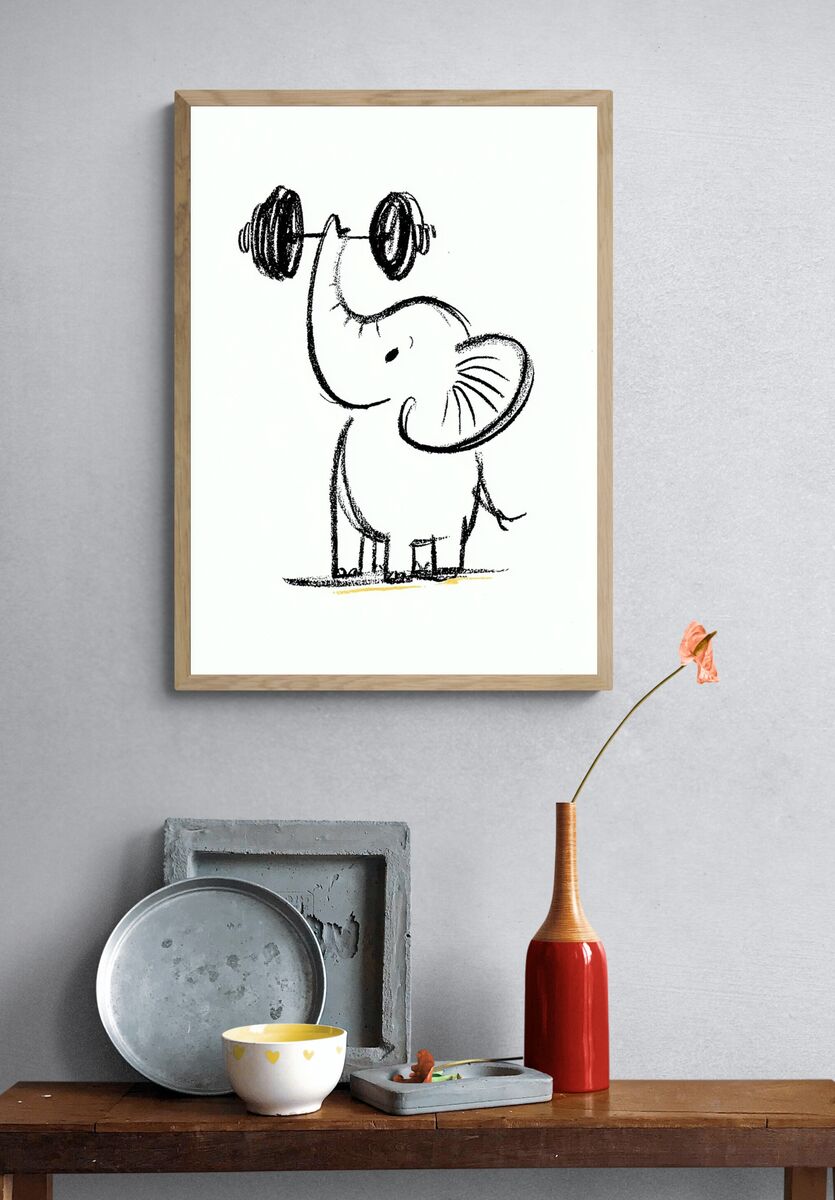 Strong Elephant — Cartoon Print. — room view 3