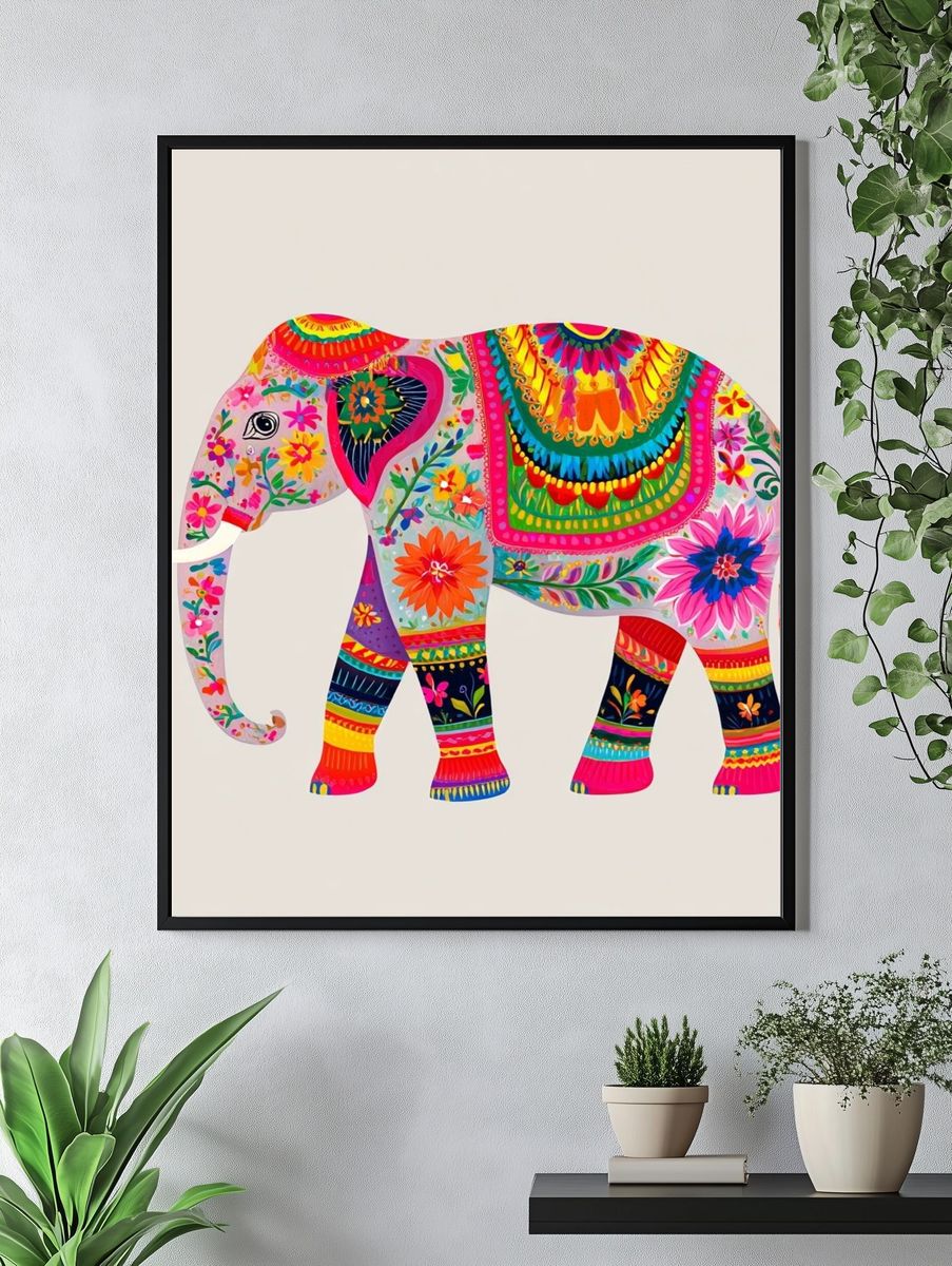 Colorful Elephant Illustration Poster. — room view 4