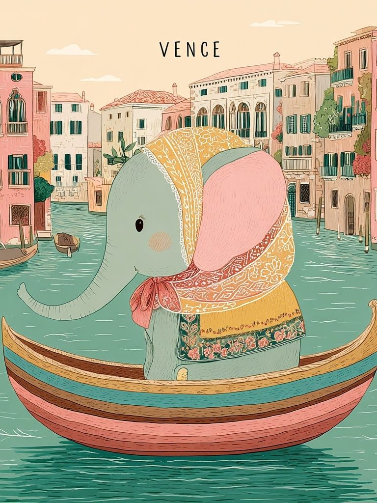 Elephant in a Boat — Illustration Print. poster — illustration art