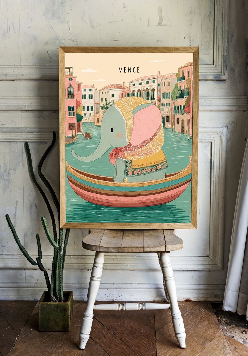 Elephant in a Boat — Illustration Print. — room view 1