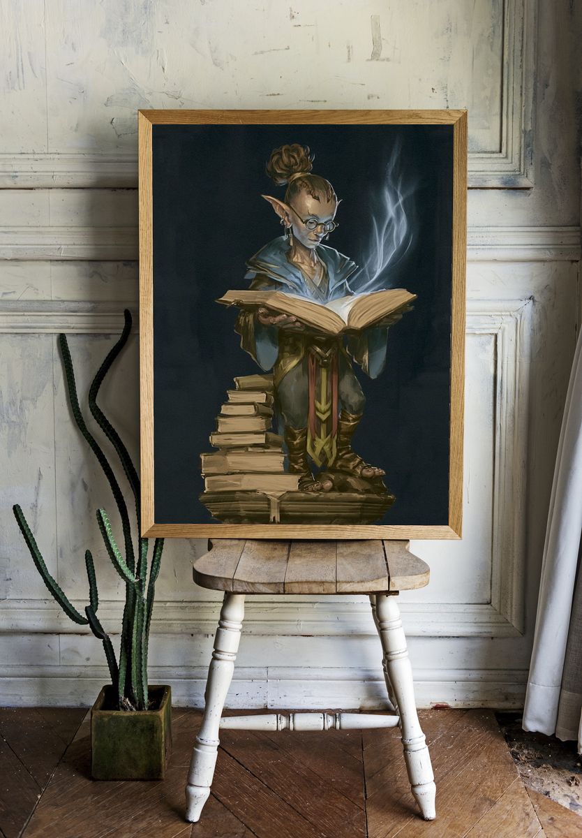 Elf Scholar Fantasy Illustration Poster. — room view 1