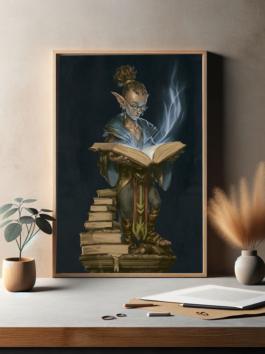 Elf Scholar Fantasy Illustration Poster. — room view 2