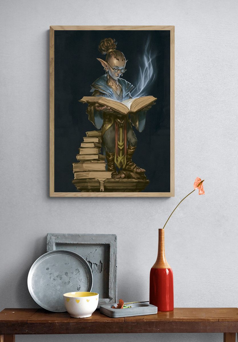 Elf Scholar Fantasy Illustration Poster. — room view 3