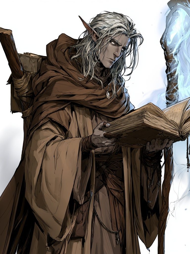 Elf Mage Reading Spellbook Poster. poster — illustration art
