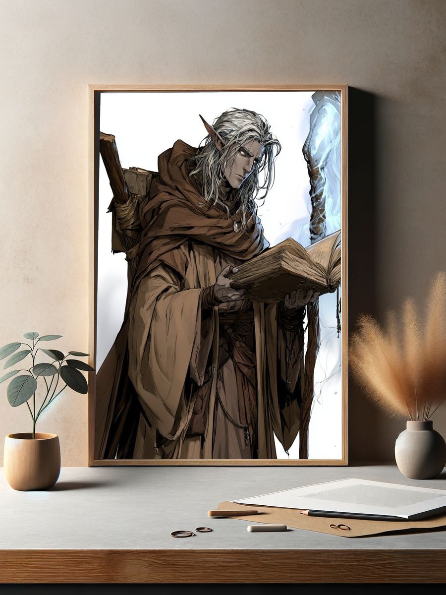 Elf Mage Reading Spellbook Poster. — room view 2