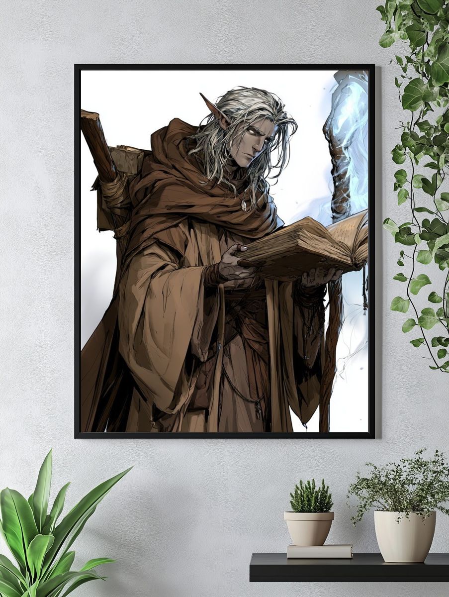 Elf Mage Reading Spellbook Poster. — room view 4