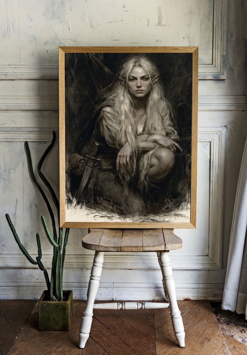 Elf Warrior Portrait Print. room preview