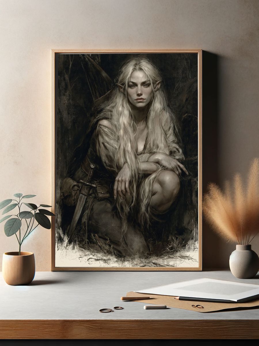 Elf Warrior Portrait Print. — room view 2
