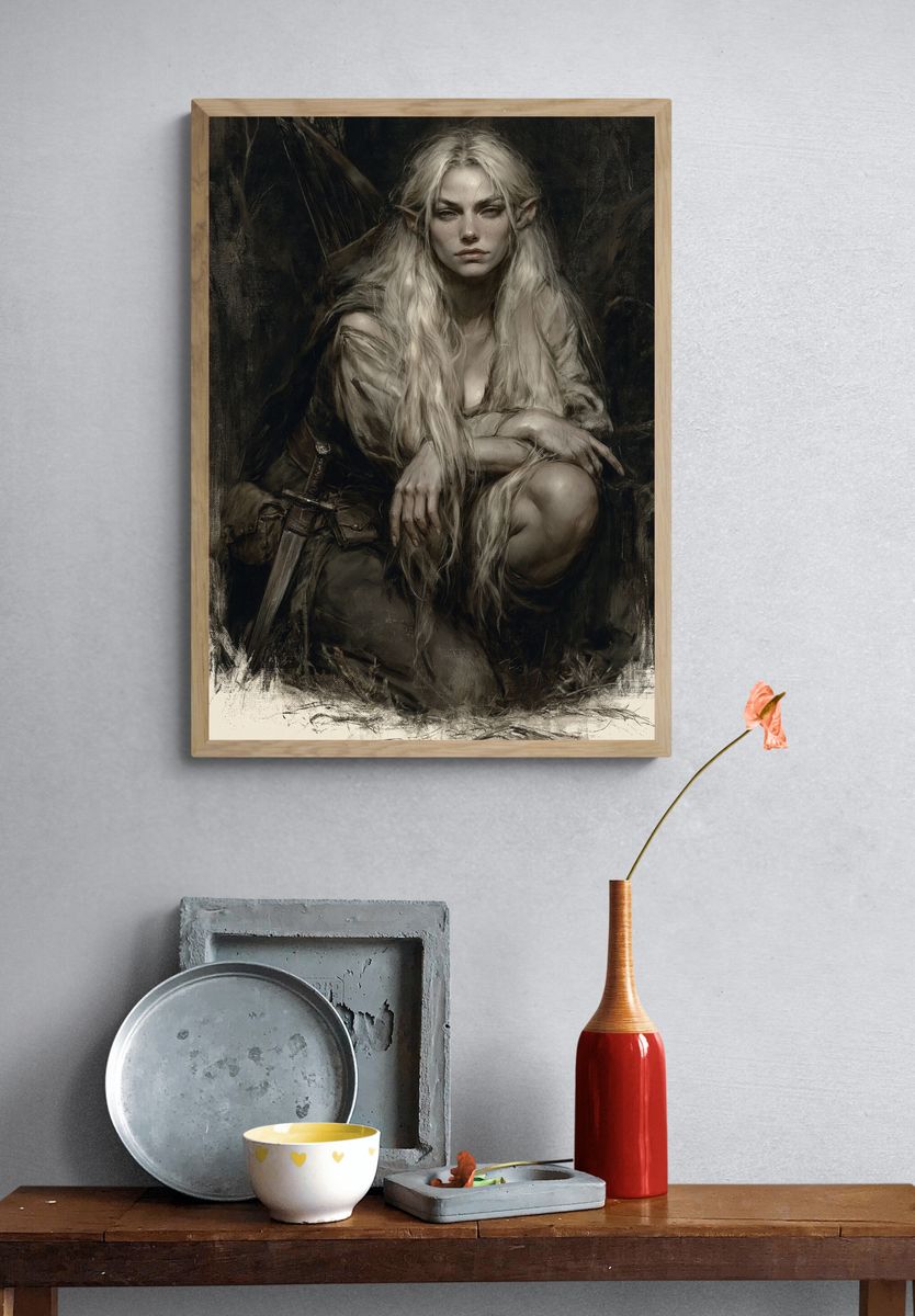 Elf Warrior Portrait Print. — room view 3