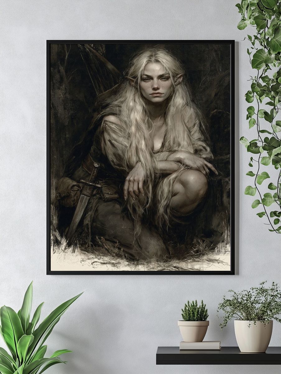 Elf Warrior Portrait Print. — room view 4