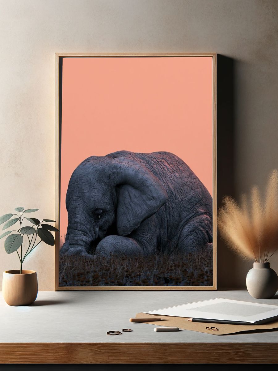 Sleeping Elephant Photography Poster. — room view 2