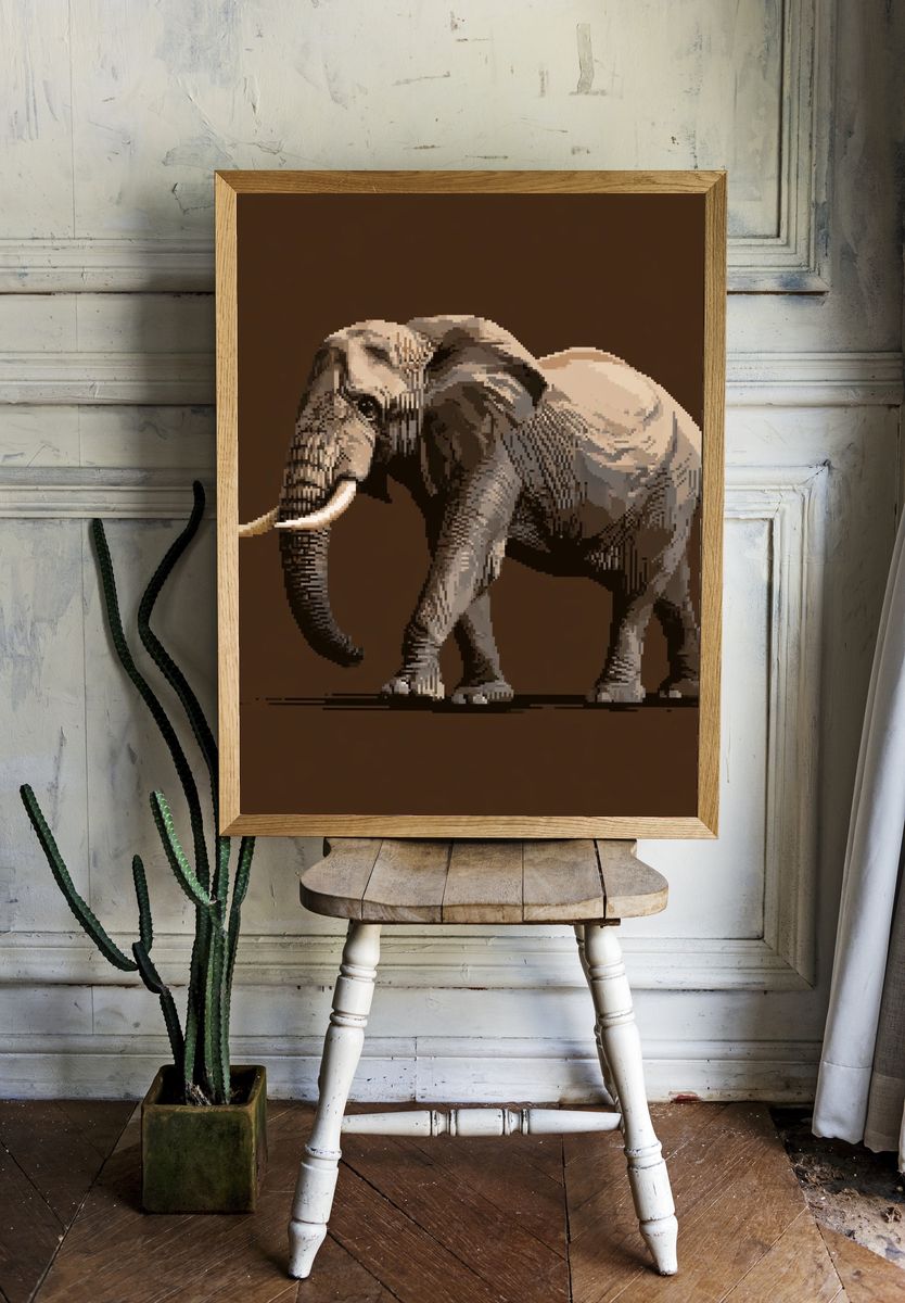 Elephant Pixel Art Poster. — room view 1