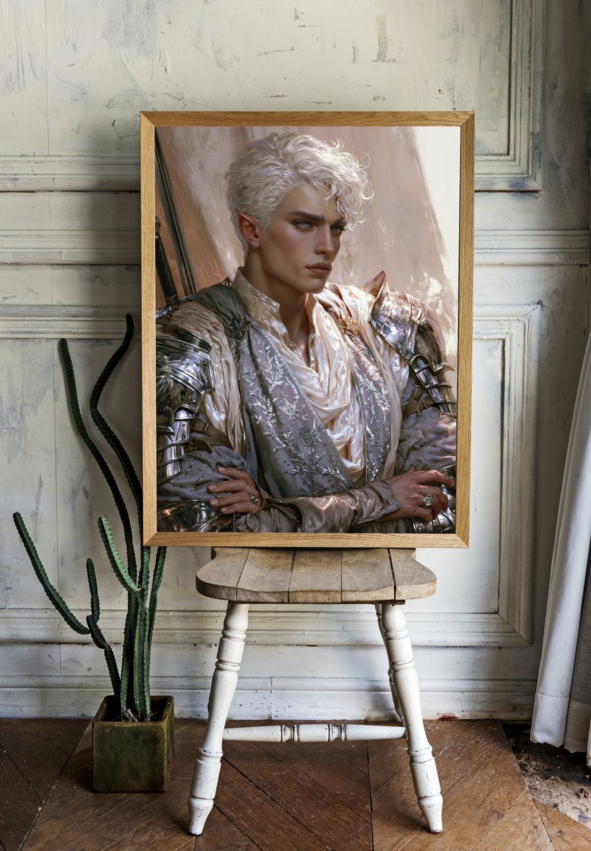 Elven Knight Portrait Print. room preview