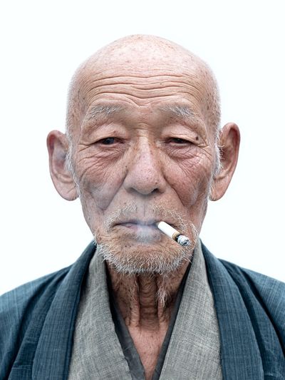 Elderly Man Smoking — Portrait Print. poster print