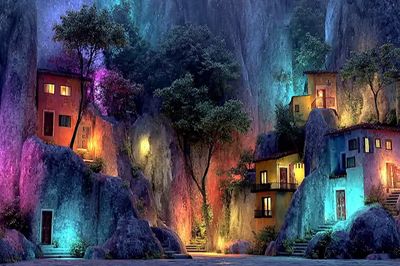 Enchanting Mountain Village — Digital Art Print. poster print