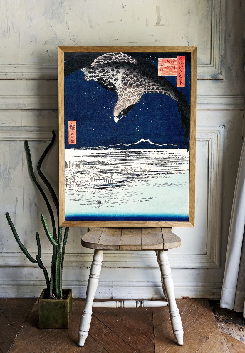 Eagle Over Snowy Landscape — Fine Art Print. room preview