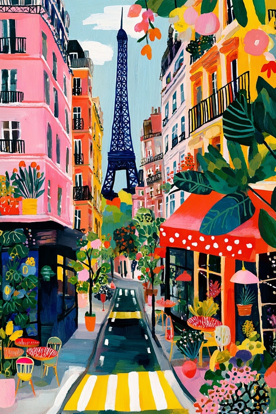 Eiffel Tower in Paris — Colorful Print. poster — illustration art