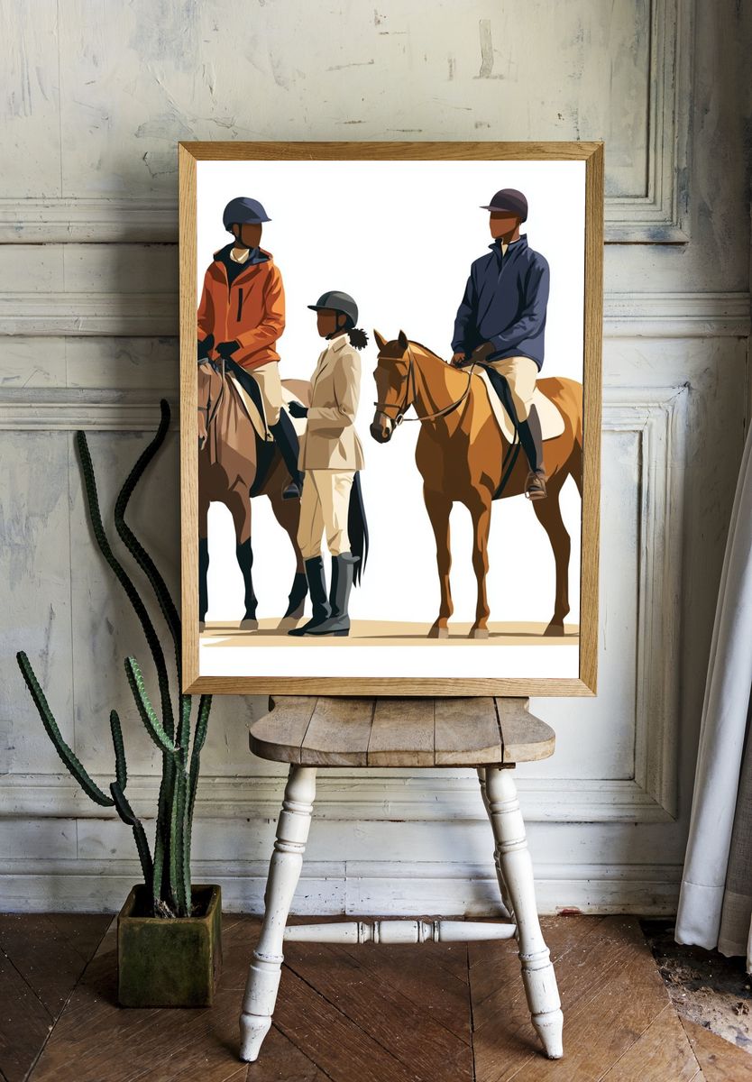 Equestrian Riders Illustration Poster. — room view 1