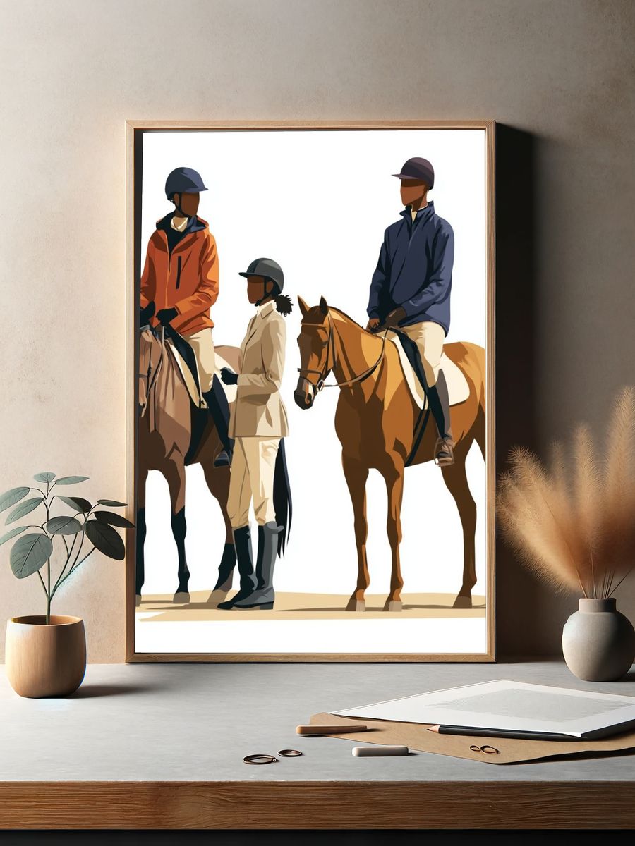 Equestrian Riders Illustration Poster. — room view 2
