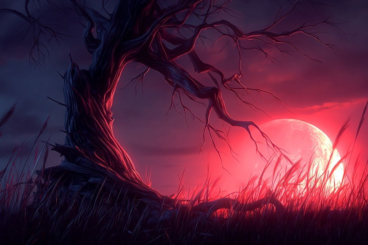Eerie Moonlit Tree — Digital Art Print. poster — fine-art art