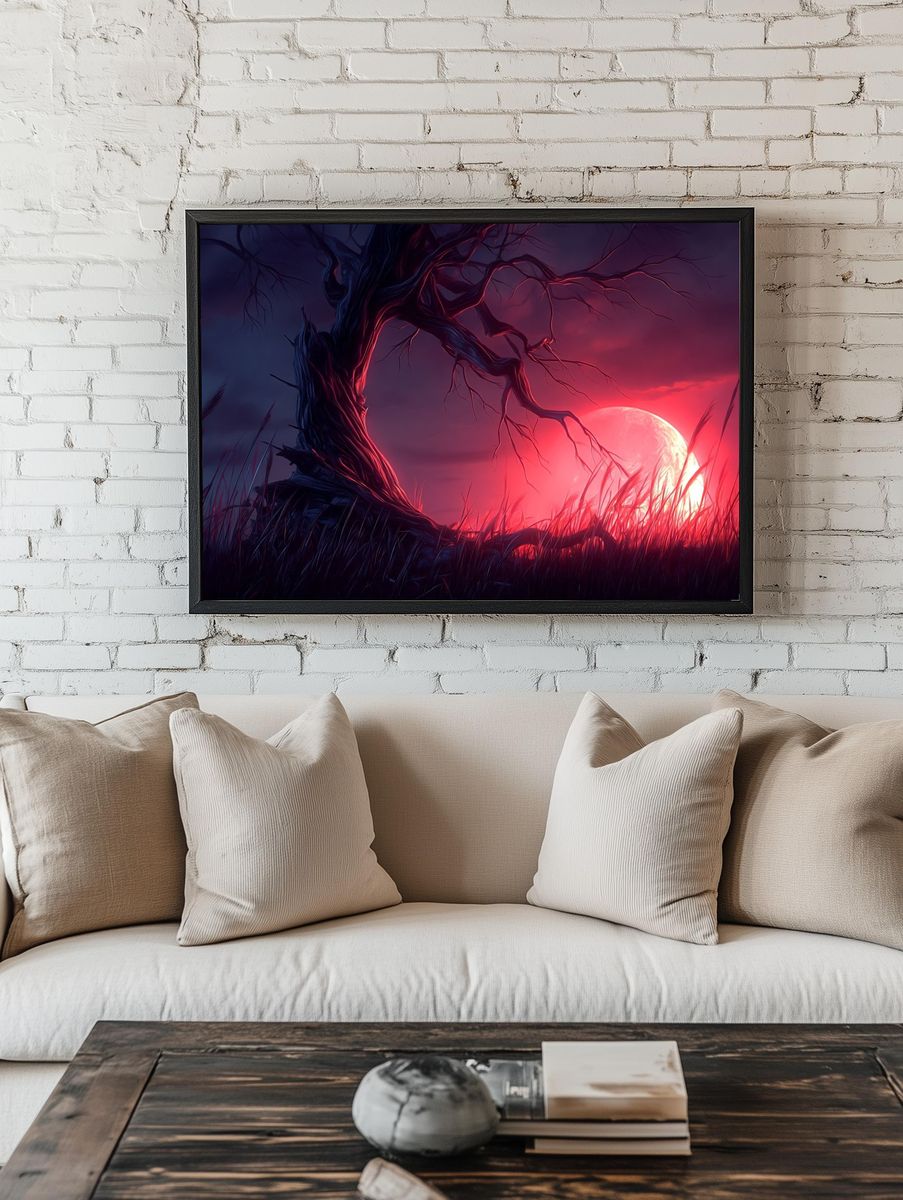 Eerie Moonlit Tree — Digital Art Print room preview
