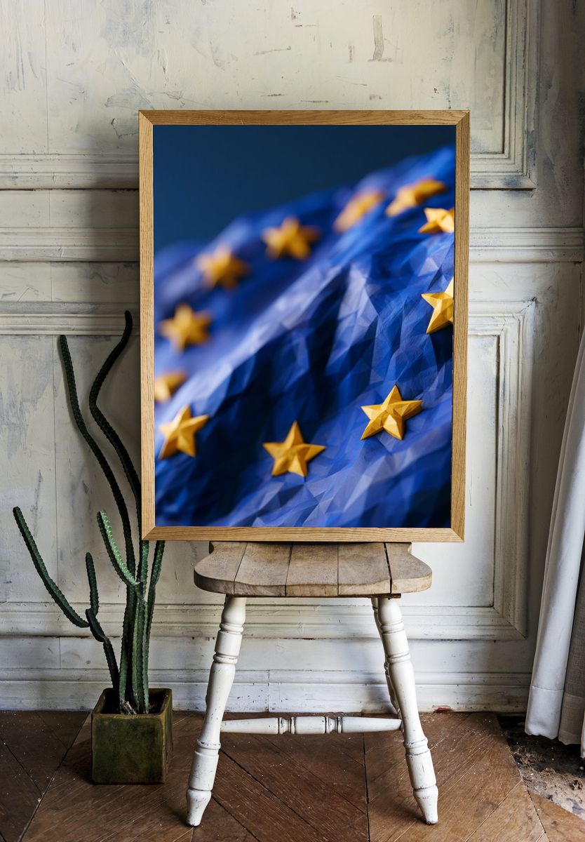 European Stars Blue Abstract Poster. — room view 1