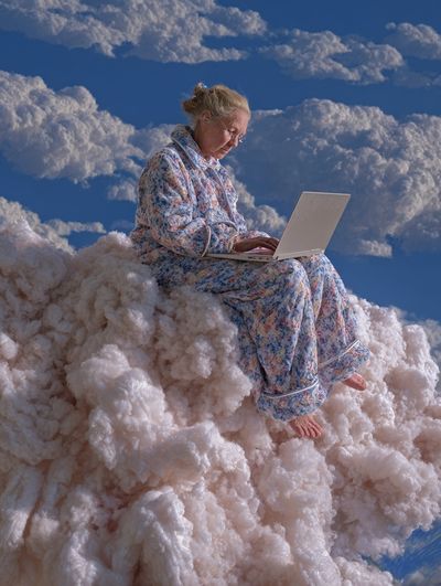 Elderly Woman on Cloud — Surreal Print. poster print
