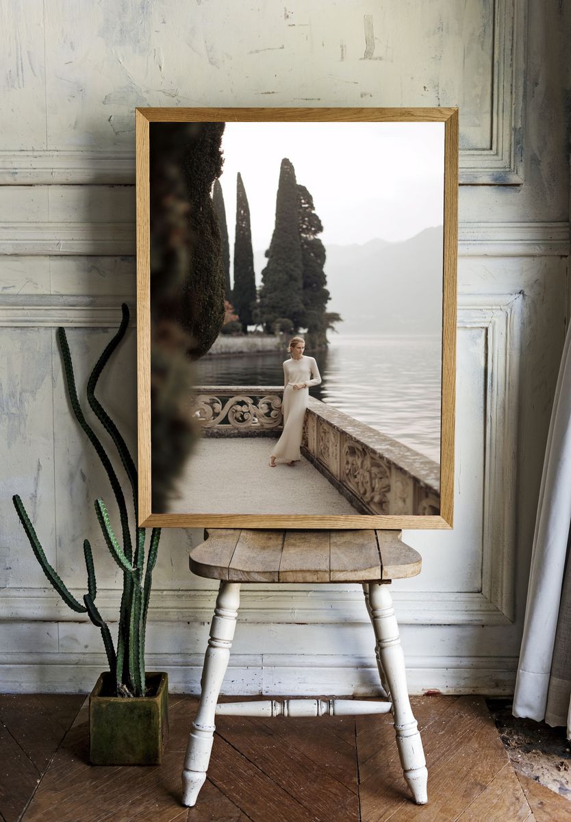 Elegant Woman by the Lake — Fine Art Print. room preview