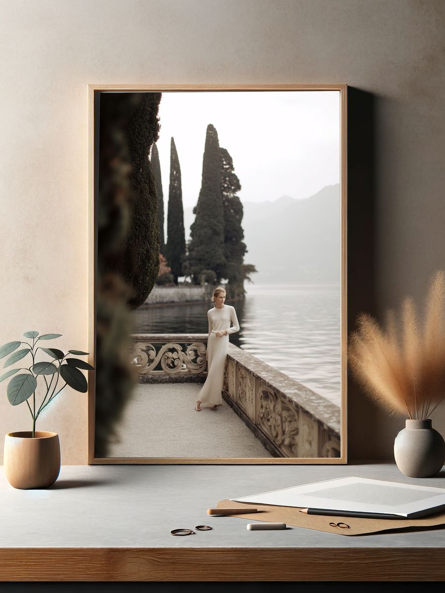 Elegant Woman by the Lake — Fine Art Print. — room view 2