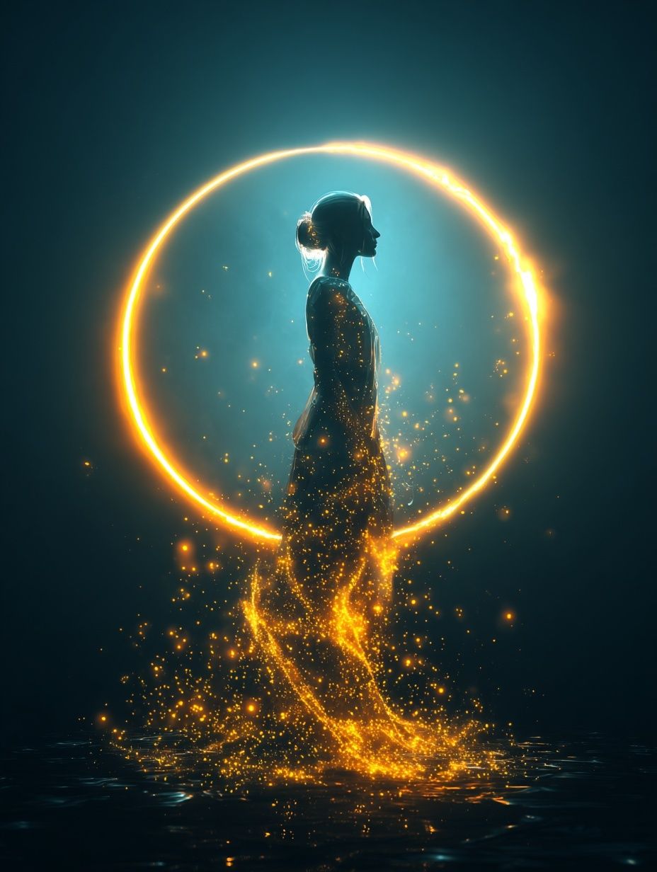 Ethereal Woman in Golden Glow — Digital Art Print. poster — illustration art