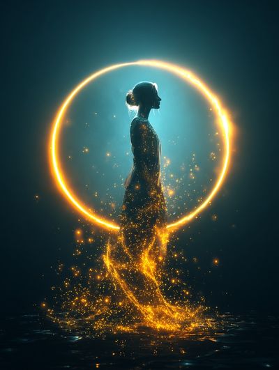 Ethereal Woman in Golden Glow — Digital Art Print. poster print