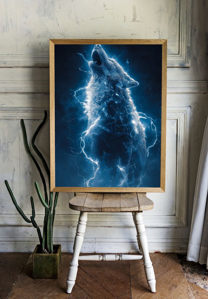 Electric Wolf — Digital Art Print room preview