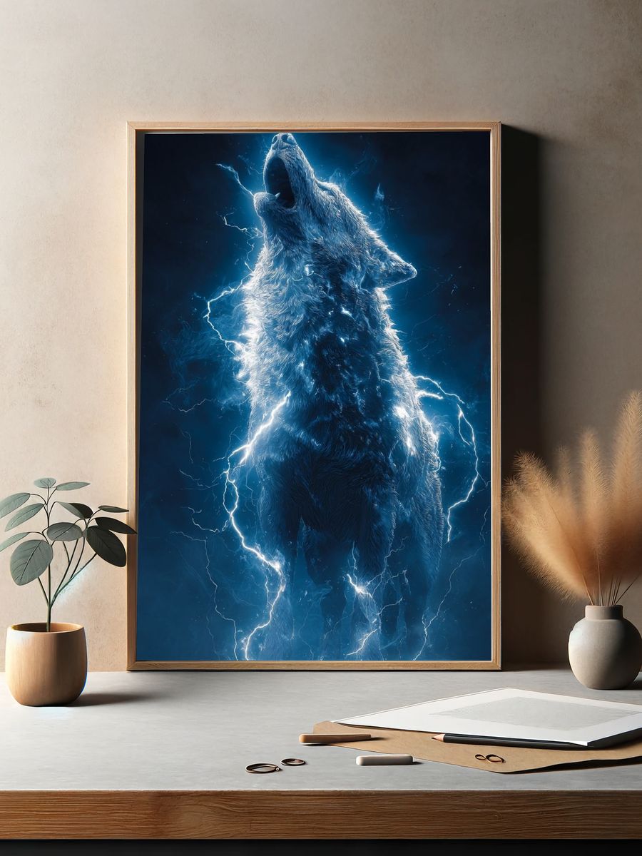 Electric Wolf — Digital Art Print. — room view 2