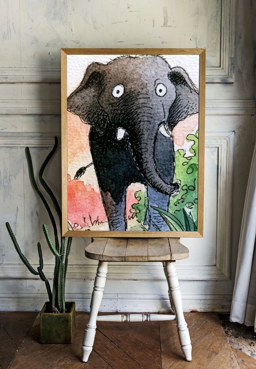 Elephant Watercolor Poster. — room view 1
