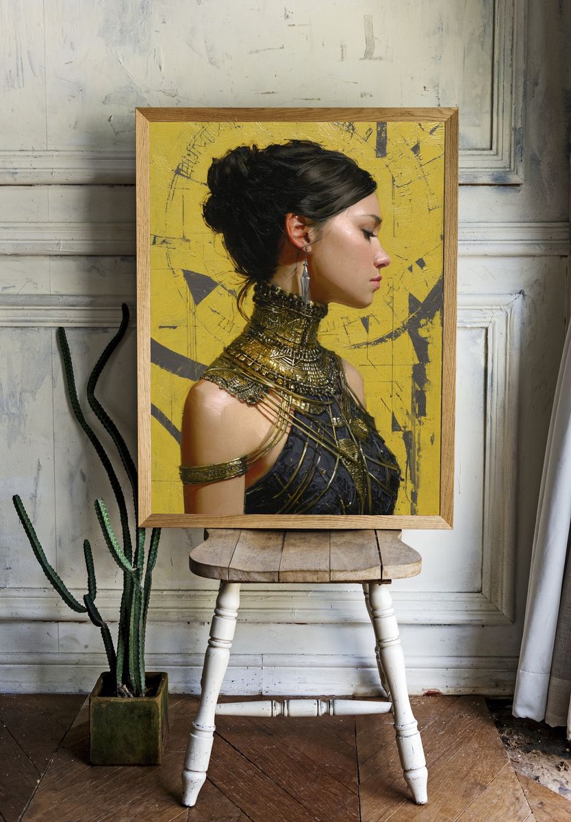 Elegant Woman in Gold — Fine Art Print. room preview
