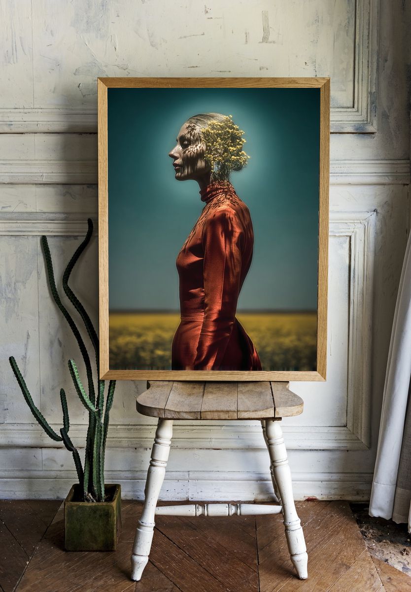 Elegant Woman in Red — Fine Art Print. — room view 1