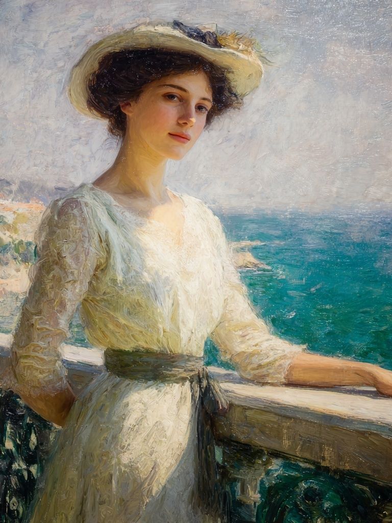 Elegant Woman by the Sea — Fine Art Print. poster detail