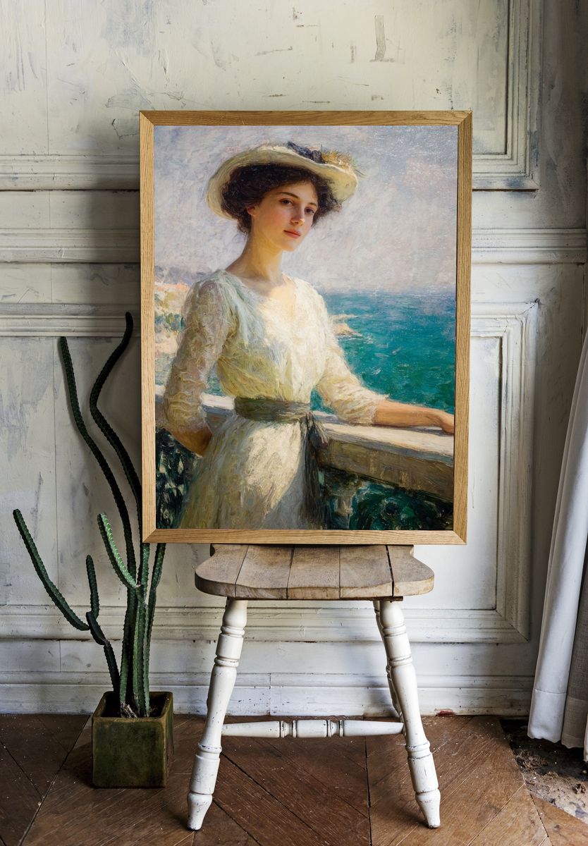 Elegant Woman by the Sea — Fine Art Print. — room view 1