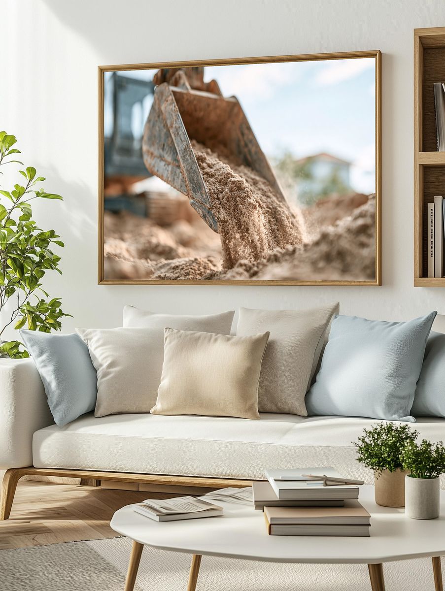 Excavator Bucket Earthmoving Photography Poster. — room view 2