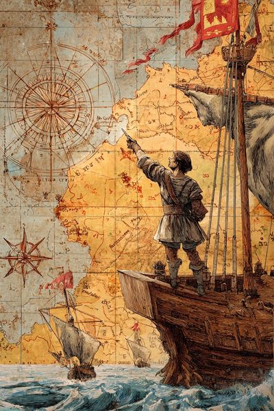 Explorer on Ship — Vintage Print. poster print