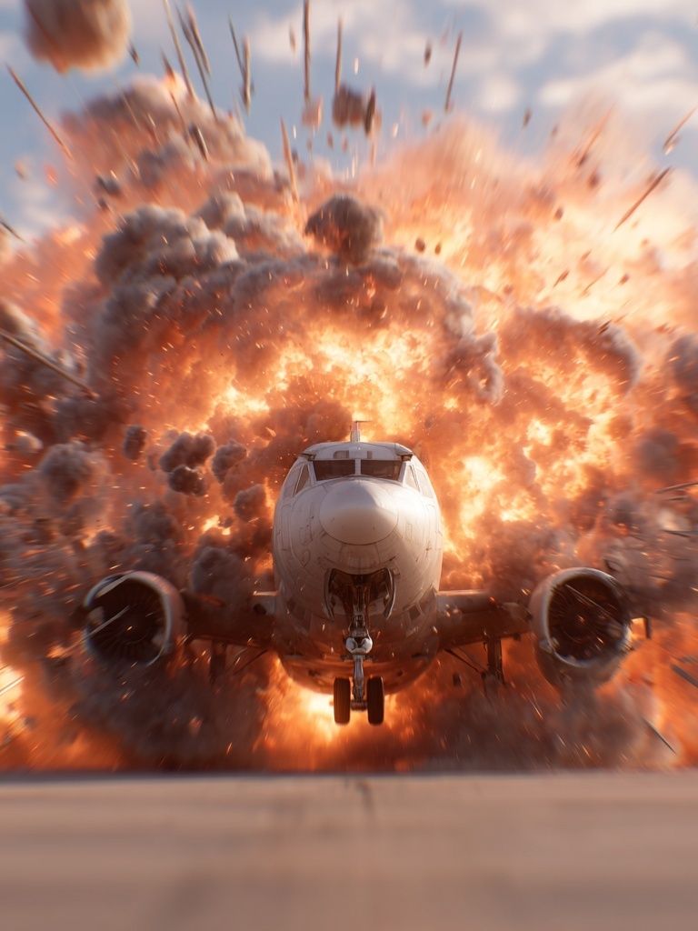 Exploding Airplane Action Poster. poster — movies art