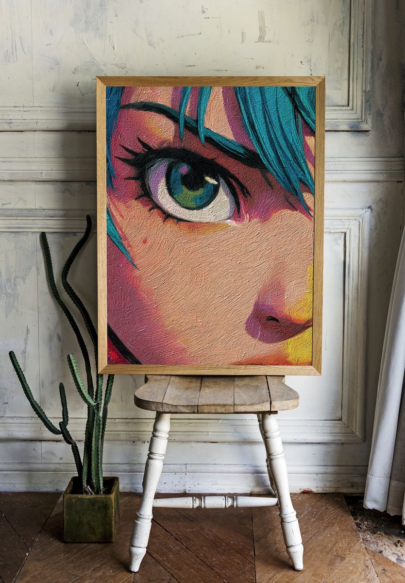 Vibrant Eye Portrait — Digital Art Print. room preview