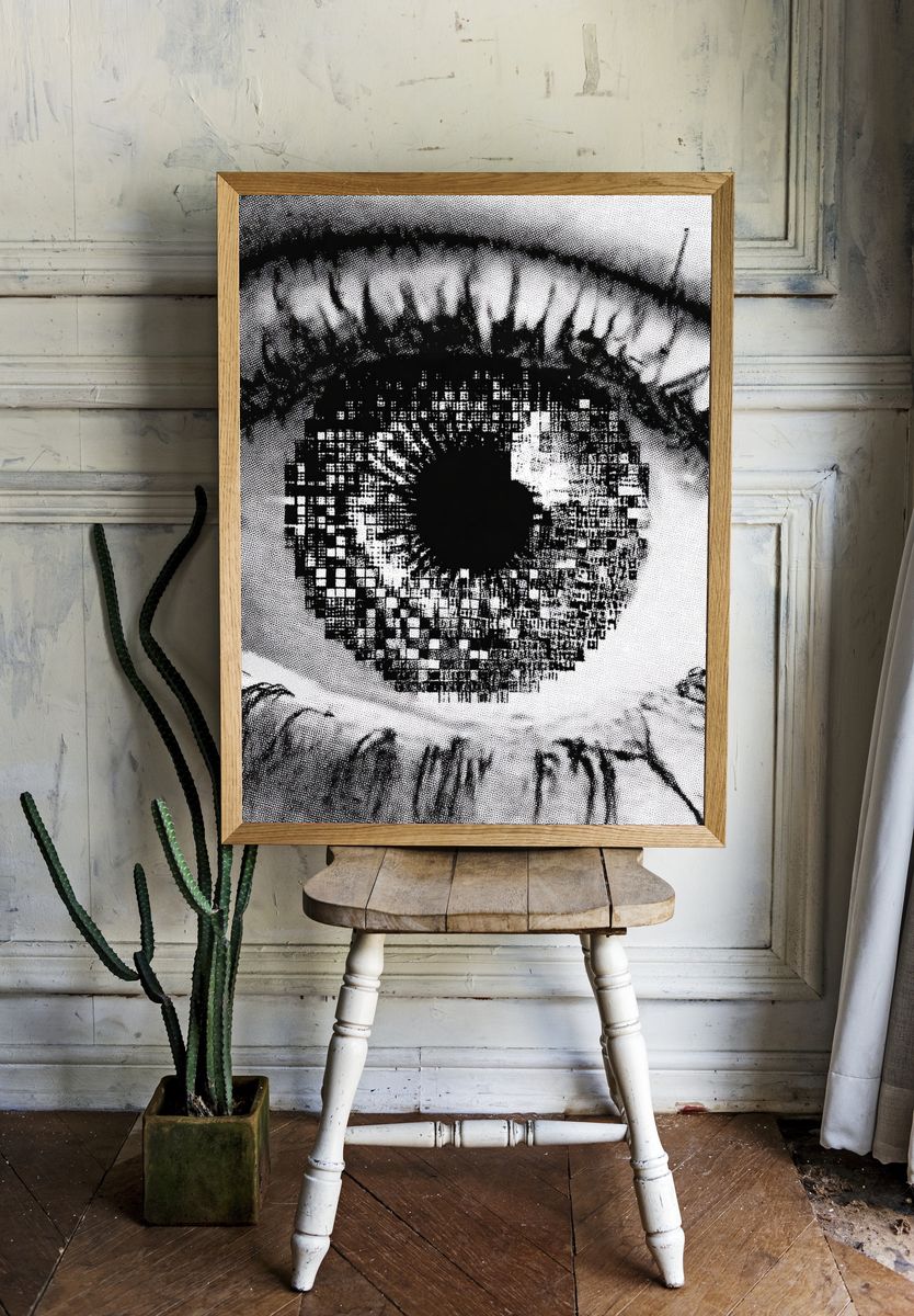 Pixelated Eye Black-White Poster room preview