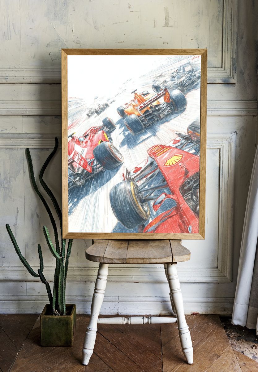 Formula 1 Racing Cars — Illustration Print. — room view 1