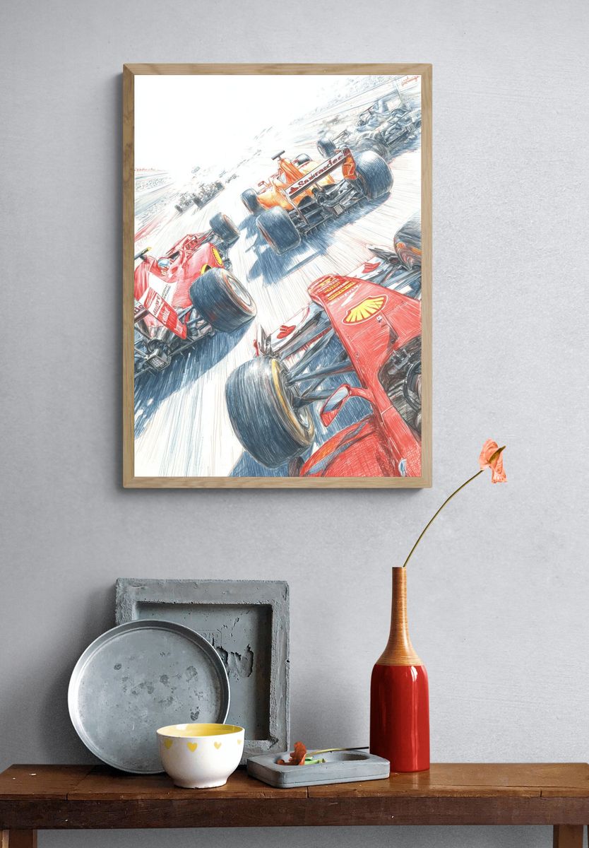 Formula 1 Racing Cars — Illustration Print. — room view 3
