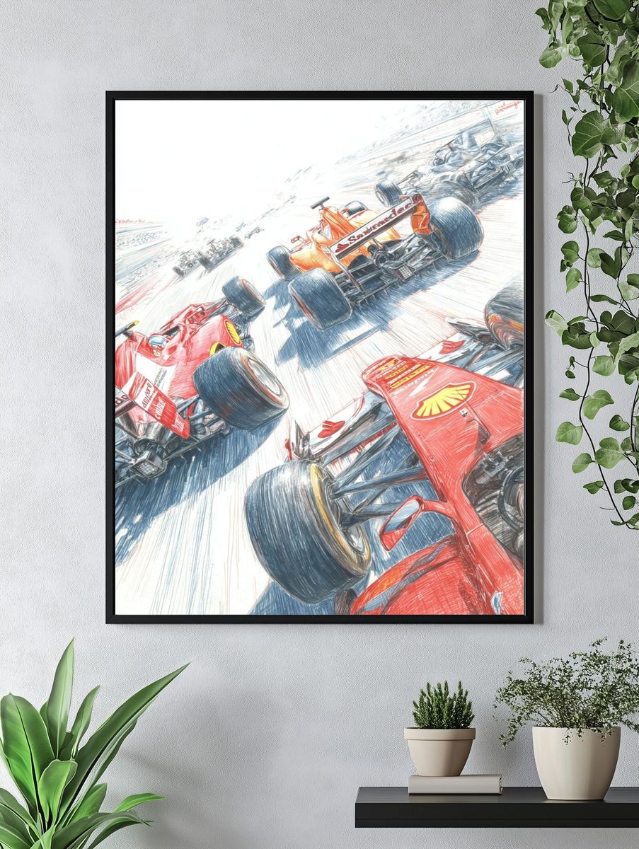 Formula 1 Racing Cars — Illustration Print. — room view 4
