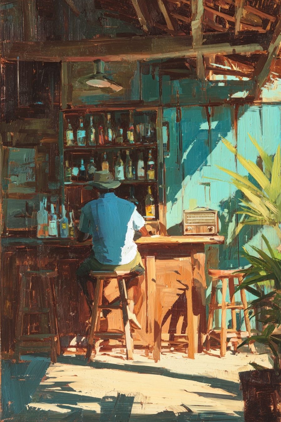 Relaxing at the Bar — Fine Art Print. poster detail