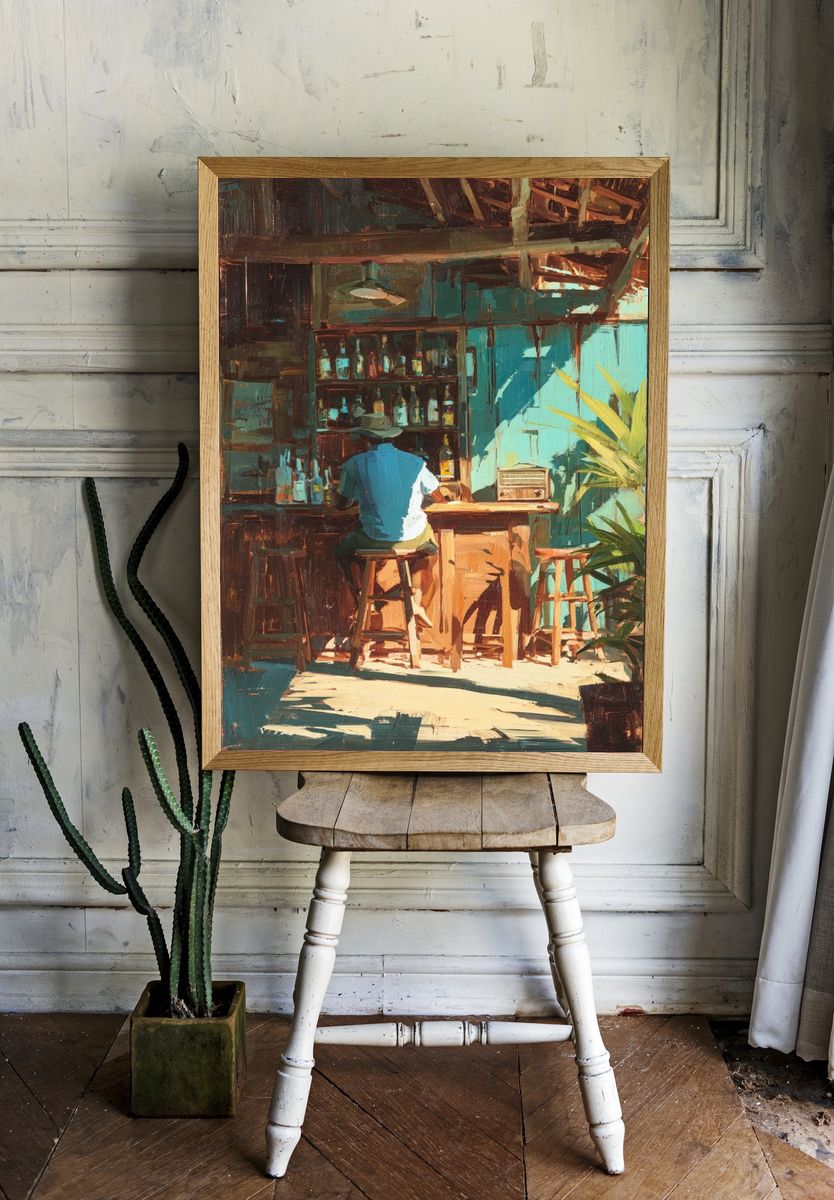 Relaxing at the Bar — Fine Art Print. room preview