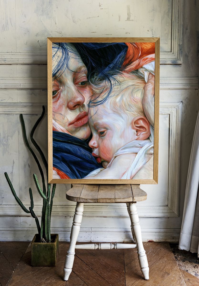 Mother and Child Embrace Print. — room view 1