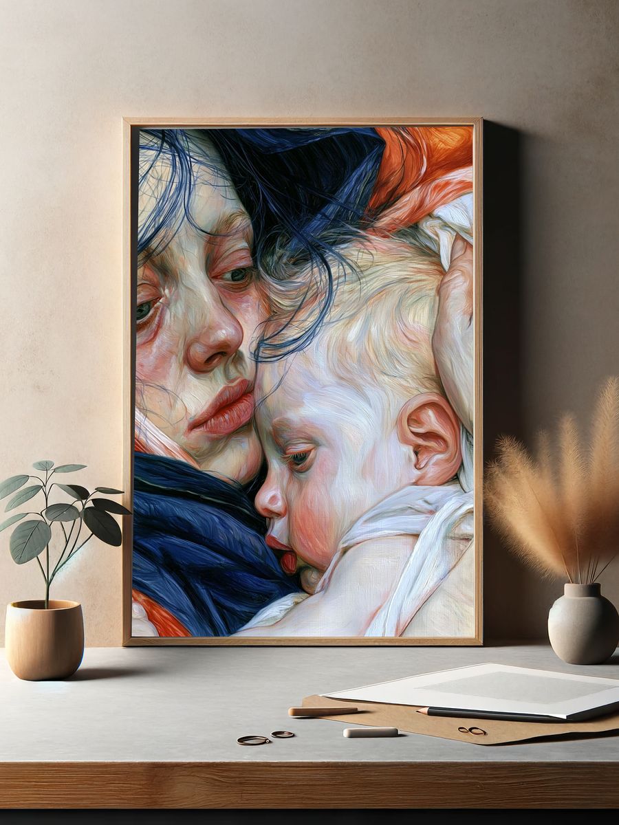 Mother and Child Embrace Print. — room view 2
